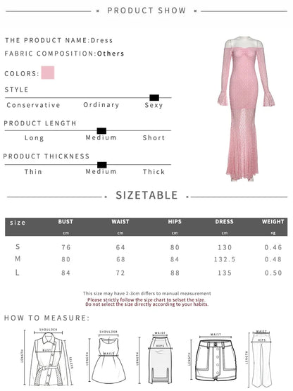 Puss Sexy See Through Dress Women Slash Neck Off Shoulder Flared Sleeve Ruffles Hem Street Ruched Elegant Long Bodycon