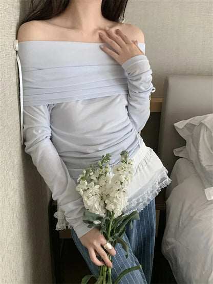 2024 Full Sleeve Sunscreen T-Shirts Women Solid Soft Casual Slash Neck Summer Slim Daily All Match Office Lady Tees
