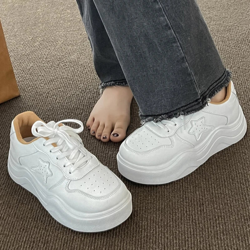 Women Casual Sneakers Stars Design Running Sport White Shoes Tennis Skateboard Trainers Skate Flats Outdoor Walking Sneakers