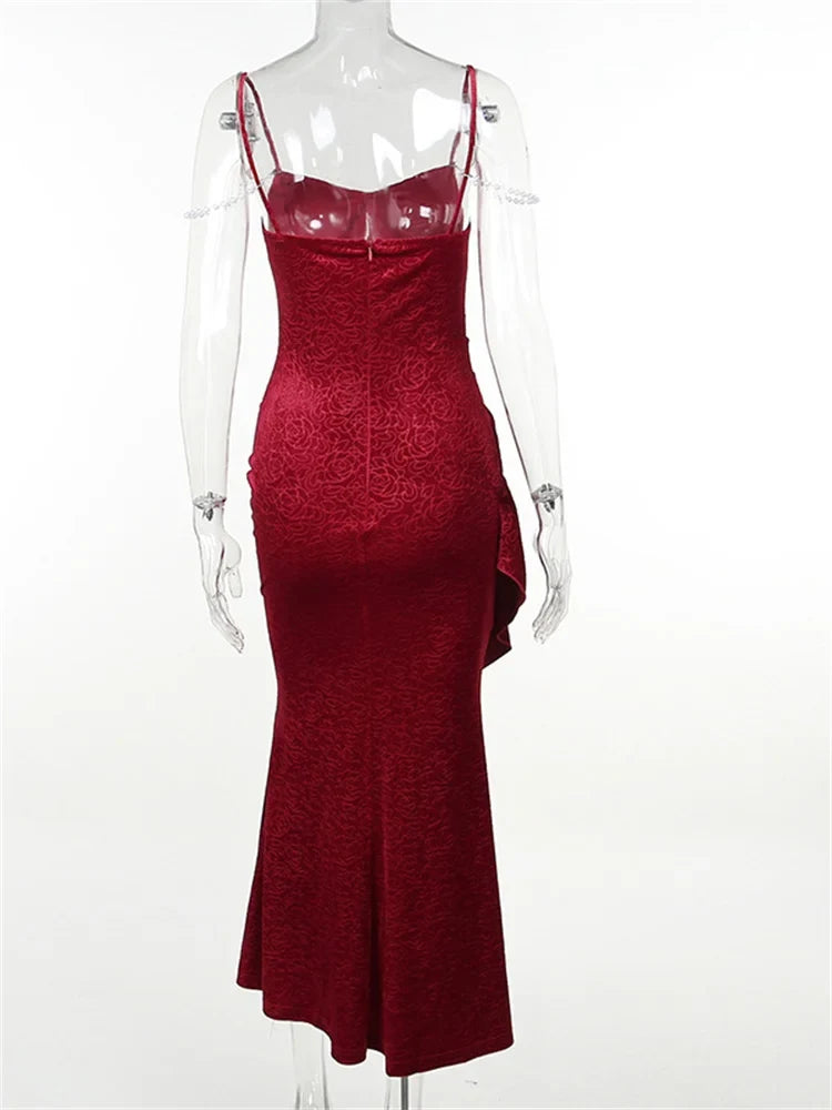 New Retro Elegant Women Spaghetti Strap Sexy Prom Dress Strapless Bodycon Slim Red Dinner Party Long Dresses Female Summer