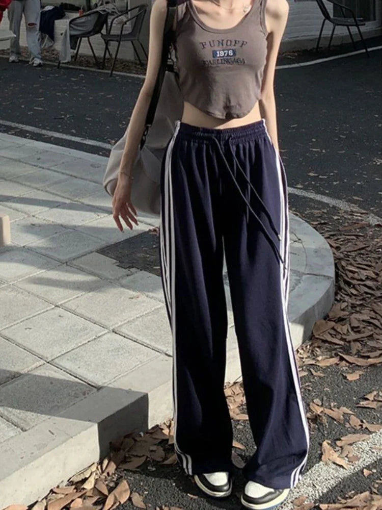 Sports Pants for Women Y2k Fashion Stripe Patchwork Casual Sweatpants Harajuku Summer Wide Leg Trousers Oversize Joggers