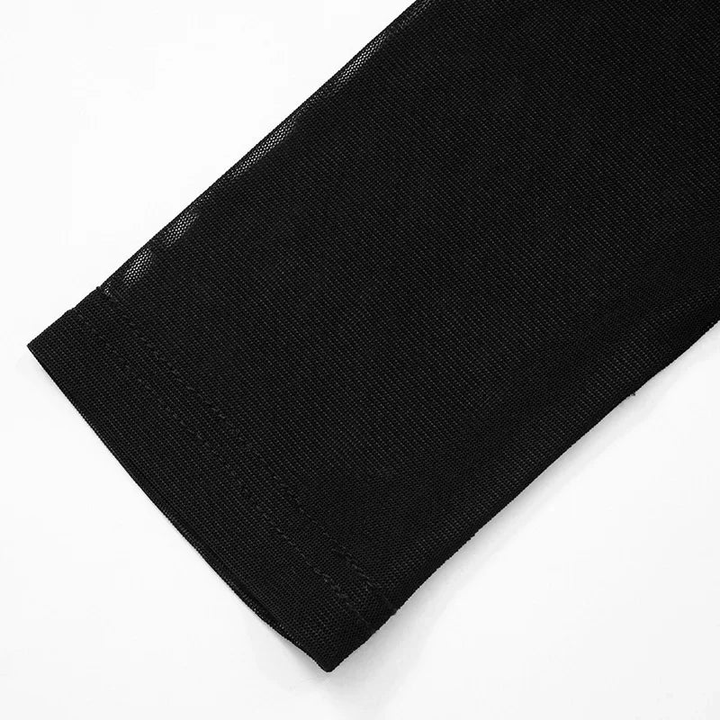 Sexy Cut Out Black Sheer Mesh Turtleneck Women Club Dresses 2025 Summer Fashion Patchwork Long Sleeve Y2K Dress Bodycon Mini