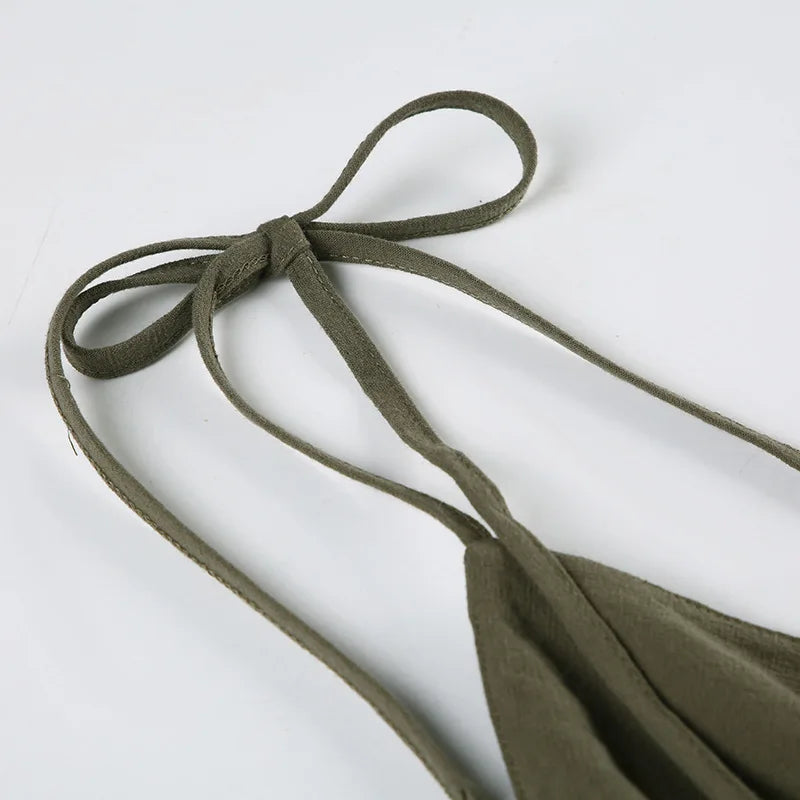 Summer Cotton Linen Short 2 Piece Sets for Women Sexy Spaghetti Strap Tops and Drawstring Short Sets Female Casual Matching Sets