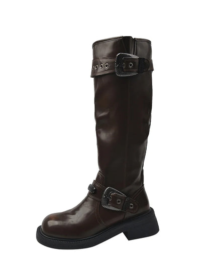 Round Toe Rock Shoes Woman Winter Boots Lady Zipper Sexy Thigh High Heels High Sexy Boots-Women Leather Rubber Autumn Med O