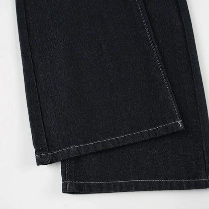 Basic Low Rise Straight Jeans Streetwear y2k Letter Embroidery Baggy Denim Pants Women's Trouser Vintage 2000s Mom Jeans
