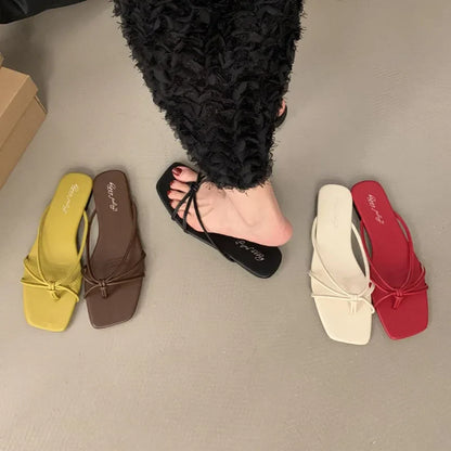 Red Summer Women Slippers Fashion Women's Narrow Band Flat Flip Flop Shoes Ladies Casual Outdoor Beach Slides Sandalias Muj