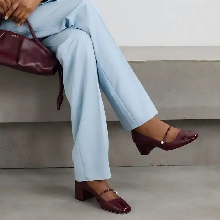 Women's New 4cm Thick High Heels Mary Jane Single Shoes Square Head Shallow Mouth Office Women's Size 34-46 Large Women's Shoes