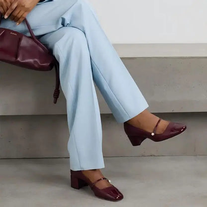 Women's New 4cm Thick High Heels Mary Jane Single Shoes Square Head Shallow Mouth Office Women's Size 34-46 Large Women's Shoes