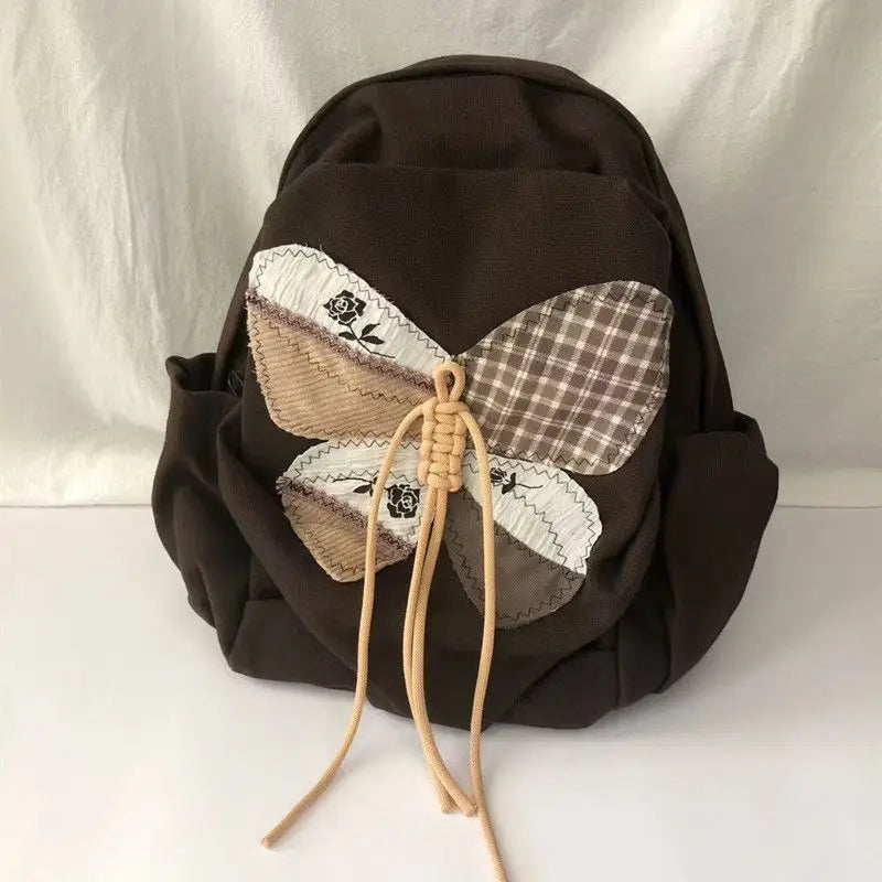 New Patchwork Butterfly Schoolbags Luxury Design Y2k Aesthetic Students Vintage Canvas Bags Trendy Casual Women Backpacks