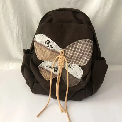 New Patchwork Butterfly Schoolbags Luxury Design Y2k Aesthetic Students Vintage Canvas Bags Trendy Casual Women Backpacks