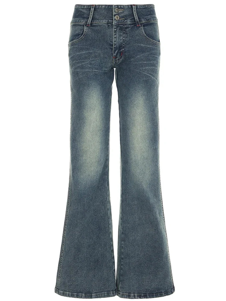 Vintage Button-up Denim Pants Street Style Low Rise Baggy Straight Jeans for Women y2k Aesthetic Loose Denim Trouser 90s
