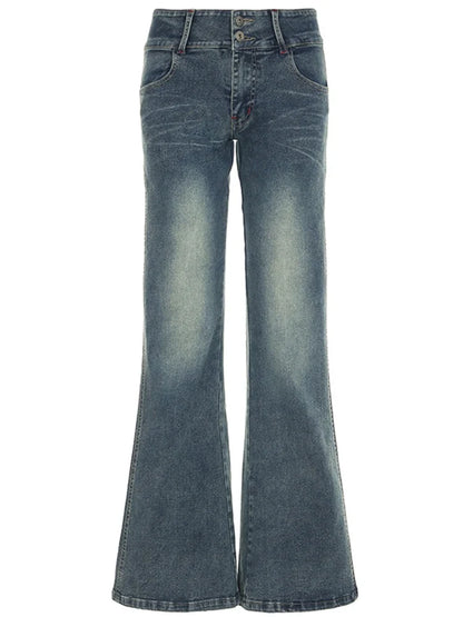 Vintage Button-up Denim Pants Street Style Low Rise Baggy Straight Jeans for Women y2k Aesthetic Loose Denim Trouser 90s