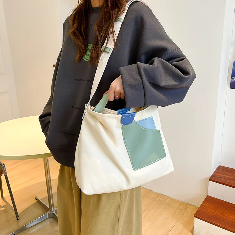 Ladies' Large Capacity Tote Bag Hand-held Canvas Shoulder Bag Young Fashion Versatile Casual Crossbody Bag
