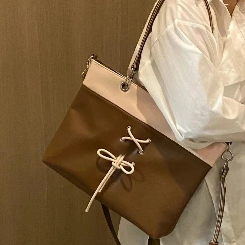 Y2k Aesthetic Contrast Color Casual Women Handbags Streetwear Patchwork Sweet Bow Shoulder Bags Fashion Chic Casual Underarm Bag