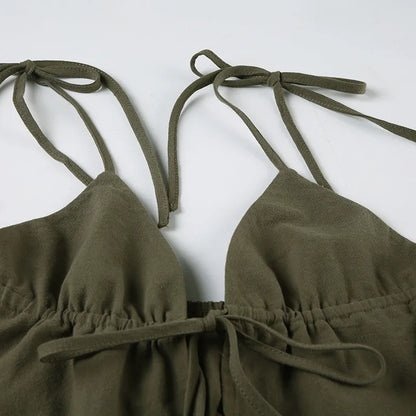 Summer Cotton Linen Short 2 Piece Sets for Women Sexy Spaghetti Strap Tops and Drawstring Short Sets Female Casual Matching Sets
