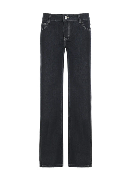 Basic Low Rise Straight Jeans Streetwear y2k Letter Embroidery Baggy Denim Pants Women's Trouser Vintage 2000s Mom Jeans