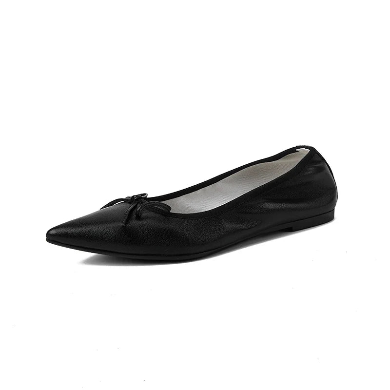 Women Flats French Style Sheepskin Ballets Woman Simple Shoe Spring Autumn Retro Pumps Flat Heel Square Toe Bowtie Footwear