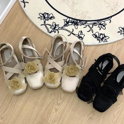 New Fashion Flower Square Toe Shallow Shoes Women Buckle Vintage Suede Autumn Women's Party Comfort Ballerinas Shoes
