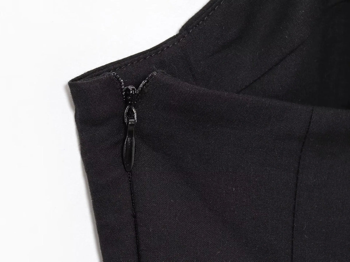 Women's Commuter Retro Dress Summer New Black Suspender Multi-layered Stitching Beach Holiday Dress Sexy V-neck Casual Fashion