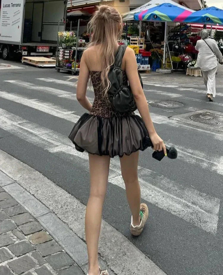 Print Corset Top Tulle Bubble Skirt Mini Dress