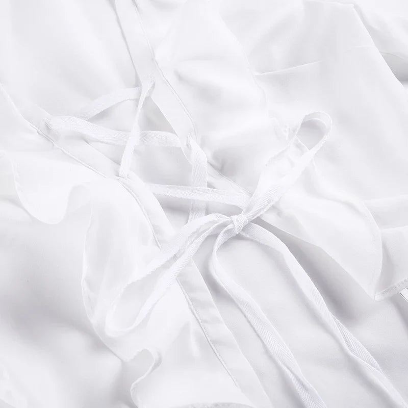 Ruffles Bandage Blouses Sexy Long Sleeve Slim Fit Casual Women Shirts Elegant Designed All-matched White Autumn Blouses