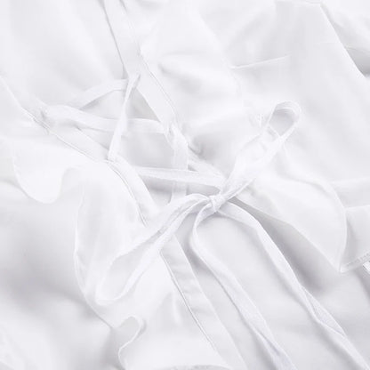 Ruffles Bandage Blouses Sexy Long Sleeve Slim Fit Casual Women Shirts Elegant Designed All-matched White Autumn Blouses