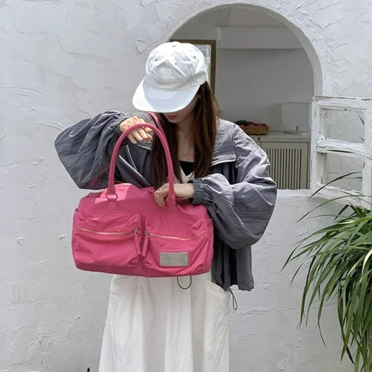 Double Pocket Fashion Bag for Women's New Travel Large Capacity Nylon One Shoulder Handheld Fitness Tote Bags