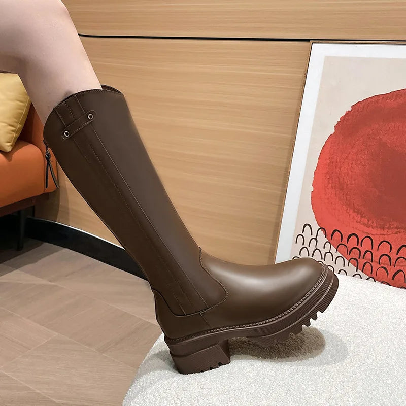 Women Boots Winter New Large Size Genuine Leather Women Long Boots Western Cowboy Boots Ladies Keep Warm Shoes