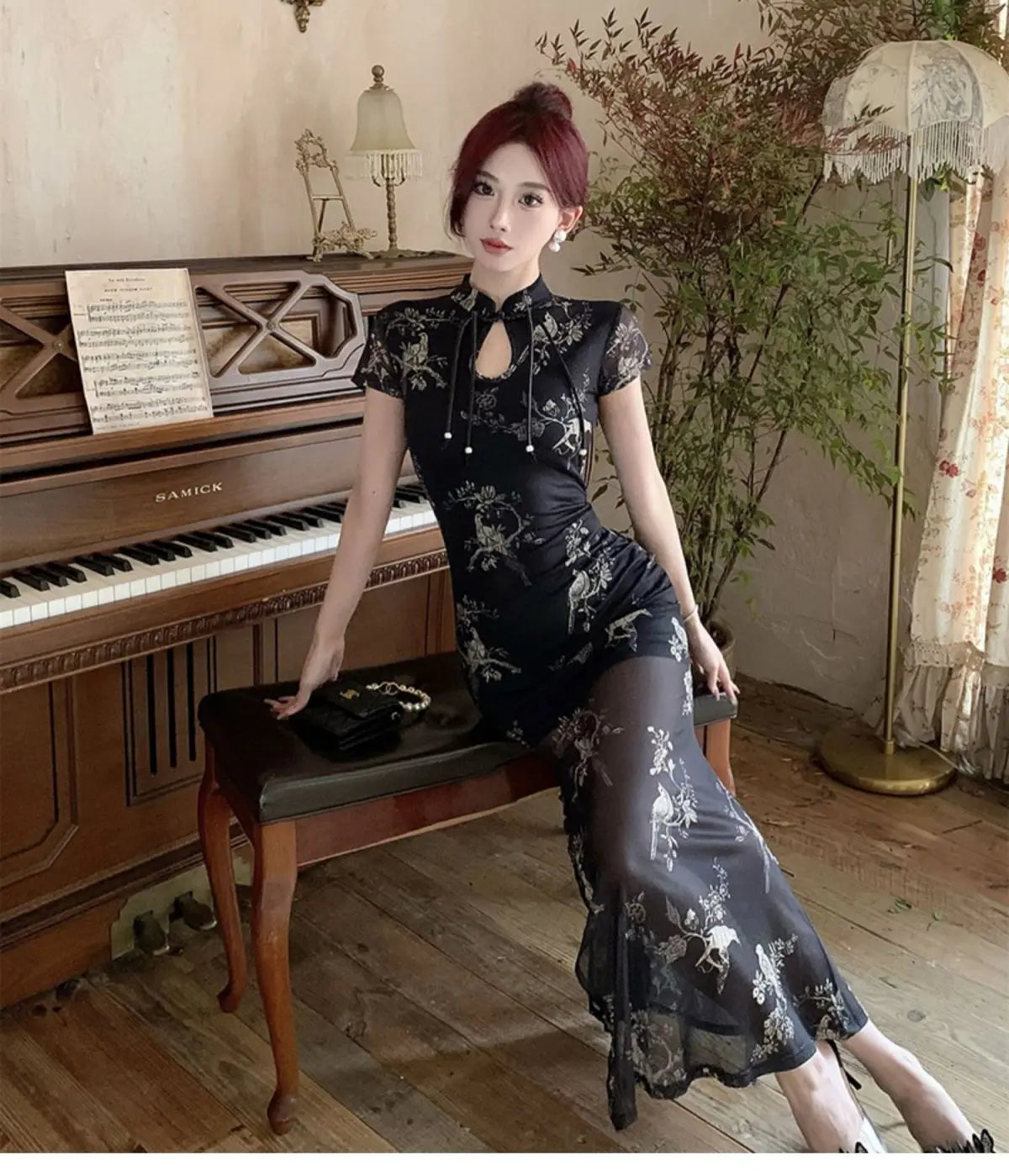 Vintage Chinese National Style Slimming Modified Cheongsam Dress Women's New Summer Chic Y2K Slim Elegant Split Long Dress