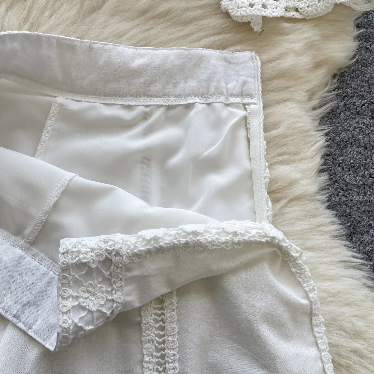 Crochet Patchwork Shorts Sets Women Single Breasted Lapel Collar Long Sleeve Blouse Summer Casual Fashion White Two-piece Set