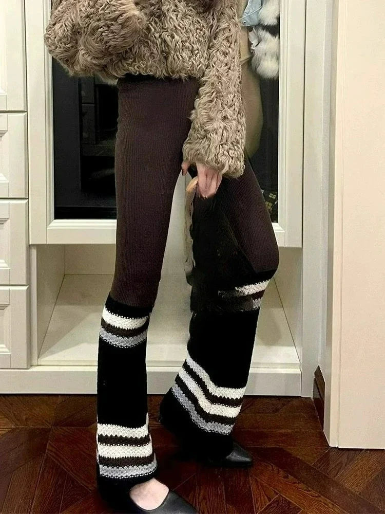 Striped Knitted Micro Flared Pants for Women's Autumn and Winter Casual Versatile Wide Leg Pants
