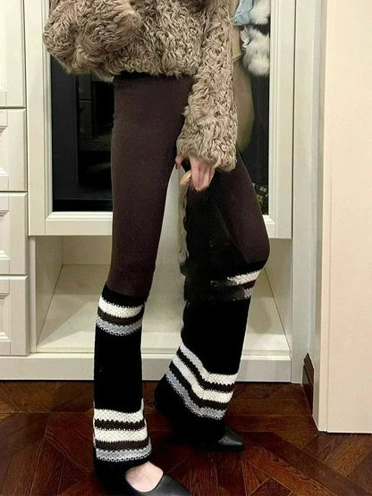 Striped Knitted Micro Flared Pants for Women's Autumn and Winter Casual Versatile Wide Leg Pants