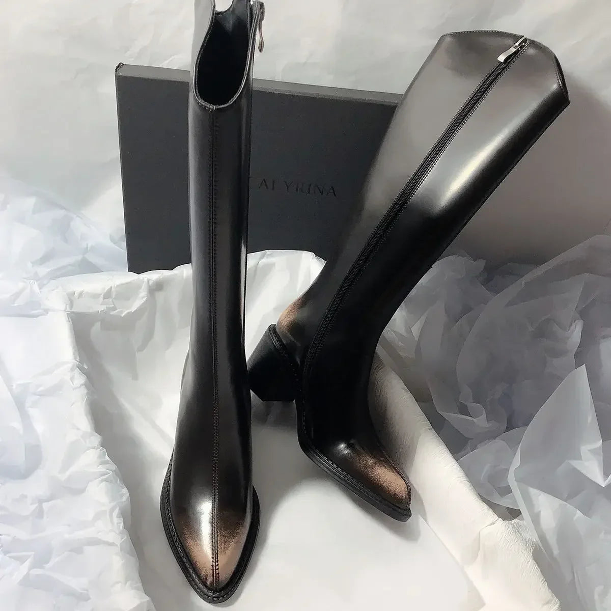 Women's Long Boots Elegant High Heels Black Heeled Ladies Knee Shaft Shoes Fashion Waterproof New In Pu Quality Boot Chic