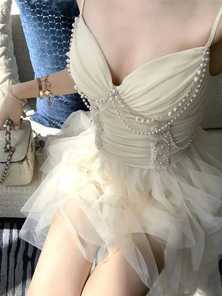 French Vintage Elegant Dresses Women Princess Sexy Irregular Design Evening Party Dresses Female Chic Korea Style Clothes