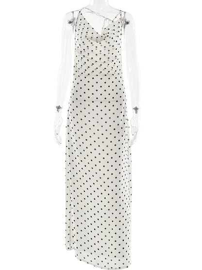 Cowl Neck Polka Dot Spaghetti Strap Maxi Dress