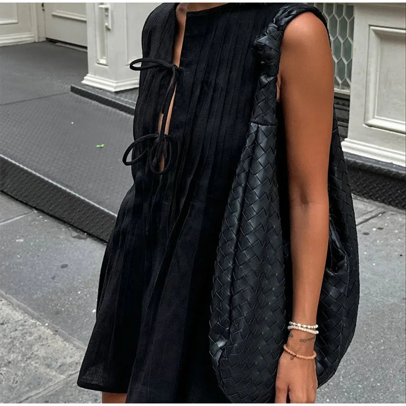 Cross border Foreign Trade Summer New Women's Round Neck Strap Dress from Europe and America