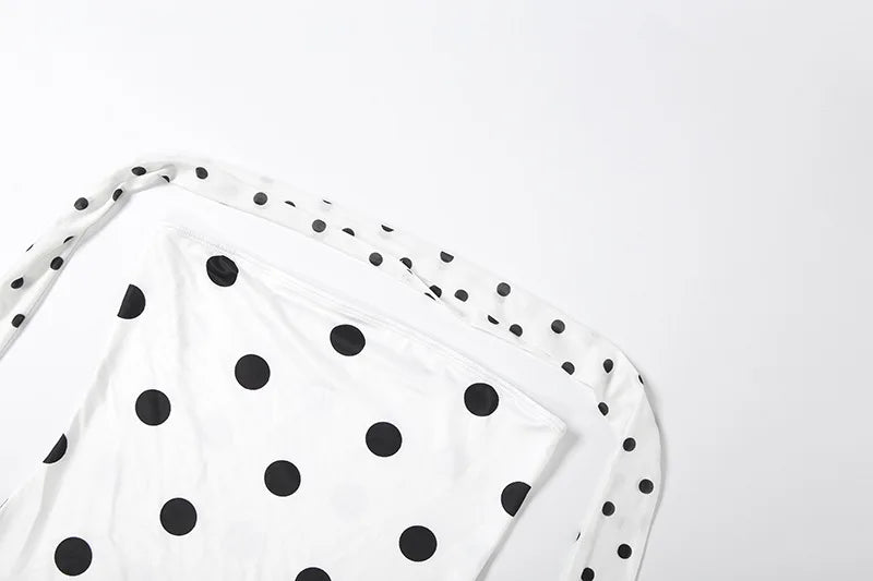 Sexy White Dot Print Strapless Maxi Dress with Matching Scarf for Women Summer Sleeveless Mesh Patchwork Vacation Dress