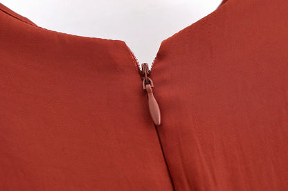 Summer new women's fashion versatile high-end simple round neck sleeveless party silk textured mid-length dress