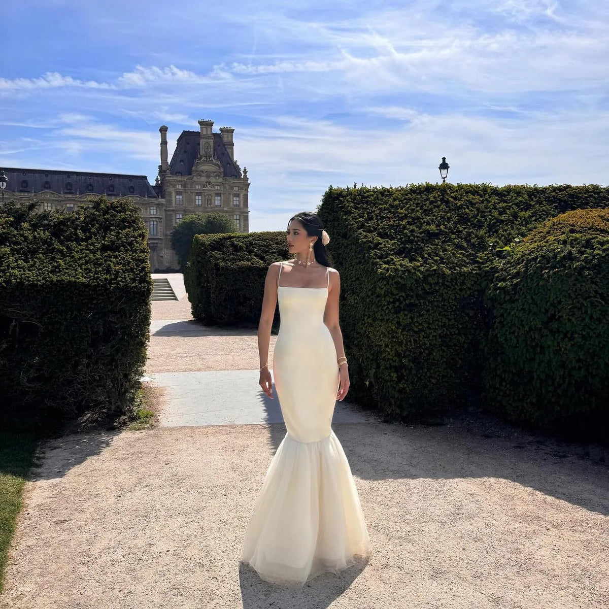 White Spaghetti Straps Wedding Dress Sexy Mermaid Bride Gown Elegant Satin 2024 Floor Length Bride Dress Customize L
