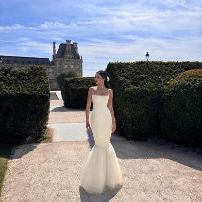 White Spaghetti Straps Wedding Dress Sexy Mermaid Bride Gown Elegant Satin 2024 Floor Length Bride Dress Customize L