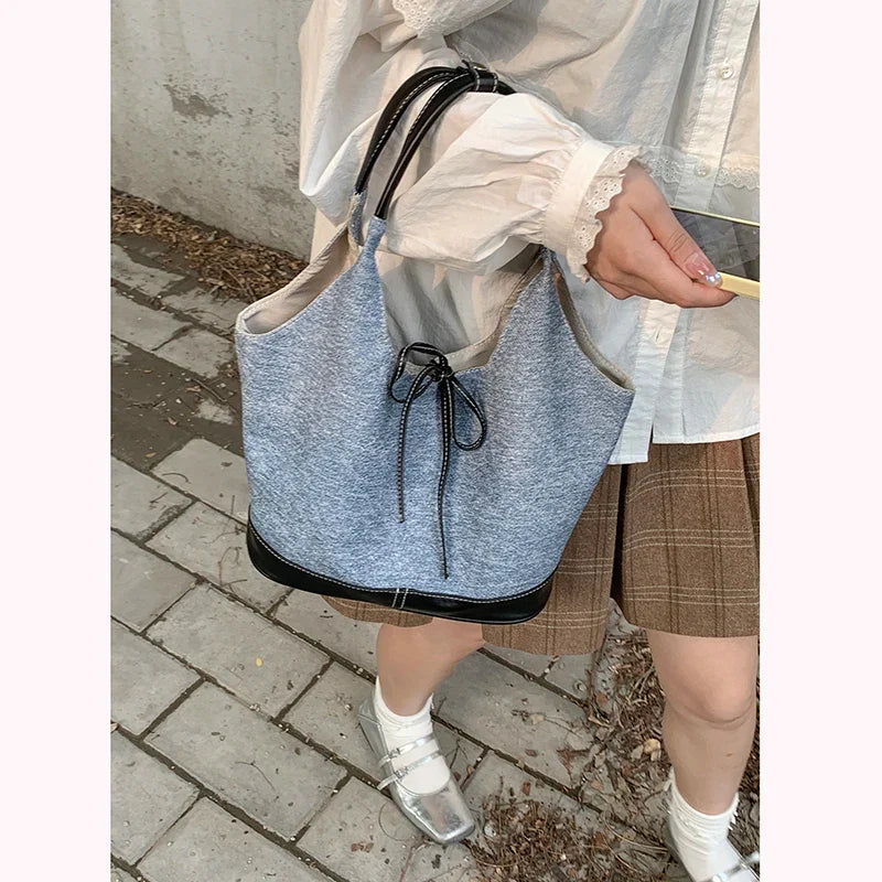 Korean Denim Canvas Bag for Women's Summer Fashion Underarm Large Capacity Shoulder Tote Bags