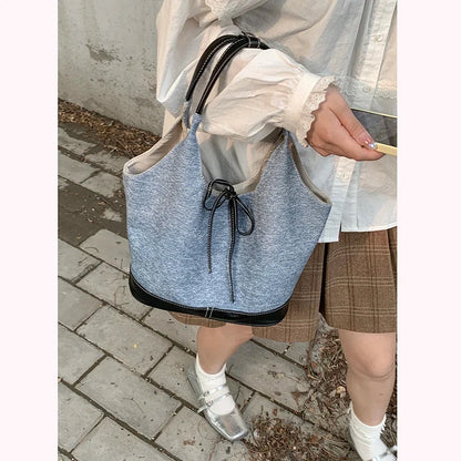 Korean Denim Canvas Bag for Women's Summer Fashion Underarm Large Capacity Shoulder Tote Bags