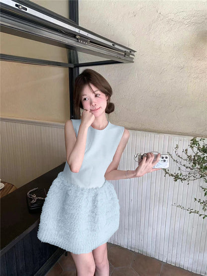 Summer O-Neck Mini Dress Party Dress Fashion Layered Mesh Patchwork Sleeveless A-Line Tank Dress