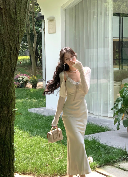 White Satin Spaghetti Strap Long Dresses for Women Summer New Elegant Party Sweet Sleeveless Female Clothing Holiday Casual
