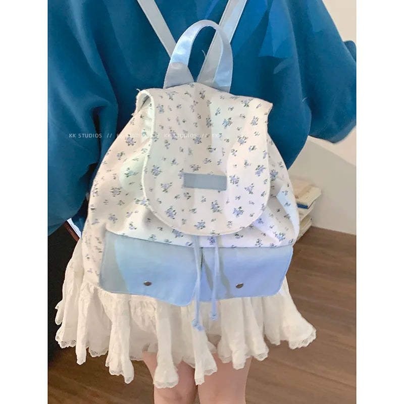Summer Floral Canvas Bag for Women's Fashion Backpack Korean Niche Versatile Travel Backpacks