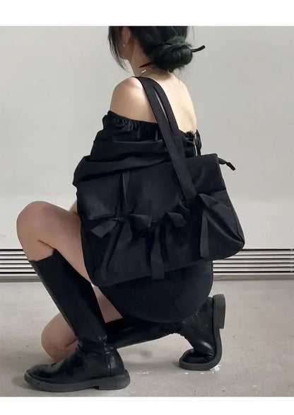 Y2k Aesthetic Fashion Chic Bow Shoulder Handbags Korean Trendy All Match Underarm Bag Simple Women Laptop Bags Streetwear Casual