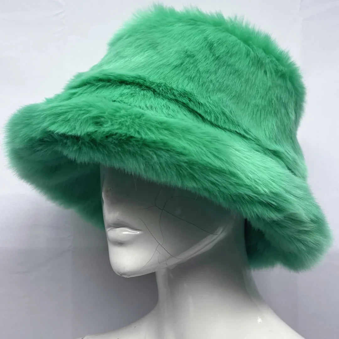 Winter 58-60cm XL Faux Fur Bucket Hat For Women Outdoor Warm Luxury Oversize Fisherman Hat Girl Trendy Party Long Fur Panama Cap