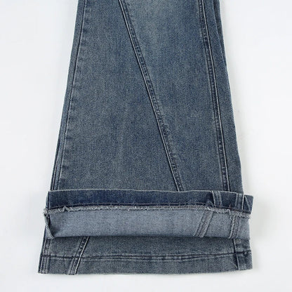 Blue Low Rise Flared Jeans Streetwear y2k Baggy Patchwork Denim Pants 90s Aesthetic Mom Jeans Korean Style Casual Pants