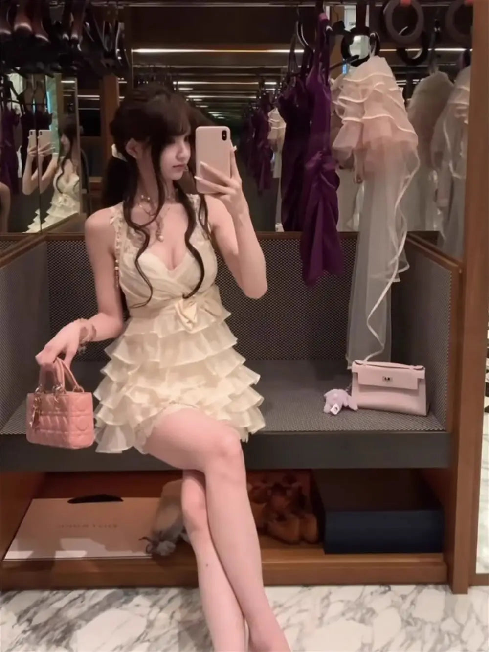 2000s Aesthetic Elegant Retro Women Summer Dresses Y2k Design Lace Beach Dress Female Bow Princess Chic Korean Popular Clothes