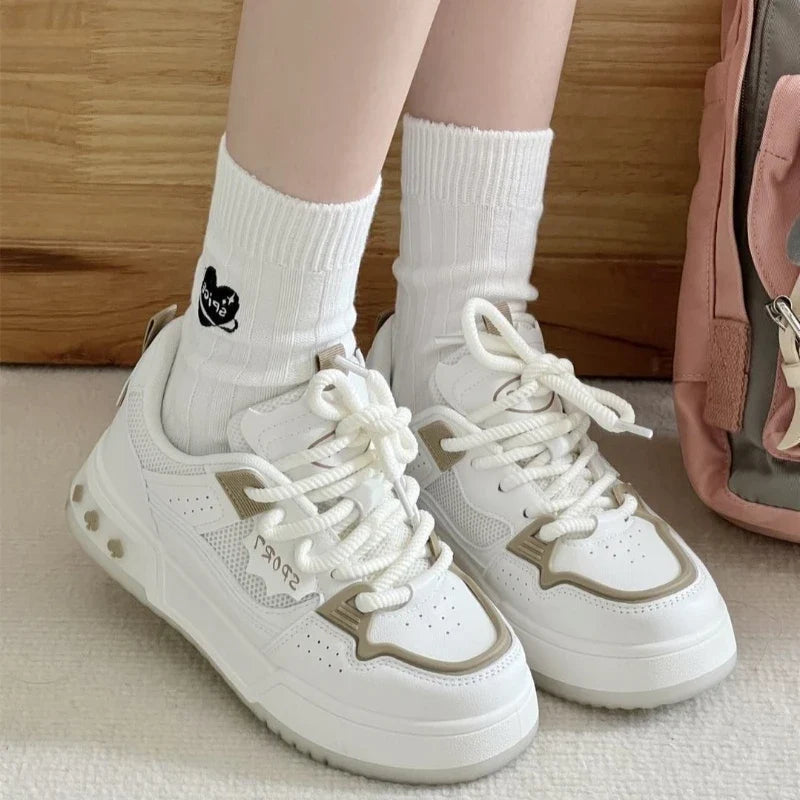 Original Niche Womens Volcanise Shoes Thick Sole Versatile Skateboard Shoes Breathable Lightweight Casual Sneakers